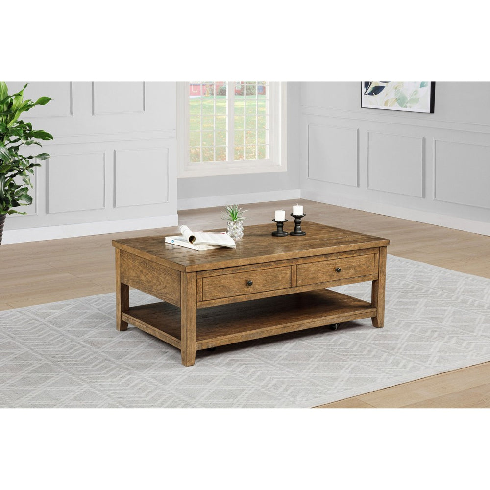 English Elm Castleton Farmhouse Lift Top Coffee Table with Hidden Storage and Rolling Casters Distressed Brown B062P520099