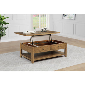 English Elm Castleton Farmhouse Lift Top Coffee Table with Hidden Storage and Rolling Casters Distressed Brown B062P520099