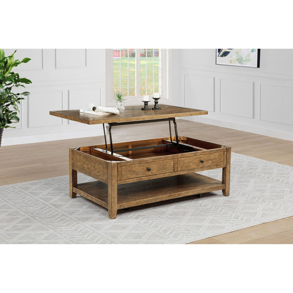 English Elm Castleton Farmhouse Lift Top Coffee Table with Hidden Storage and Rolling Casters Distressed Brown B062P520099