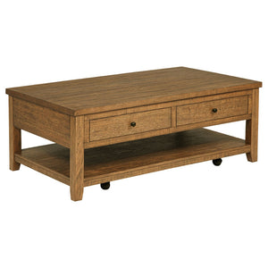 English Elm Castleton Farmhouse Lift Top Coffee Table with Hidden Storage and Rolling Casters Distressed Brown B062P520099