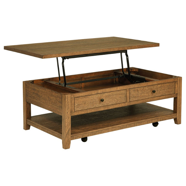 English Elm Castleton Farmhouse Lift Top Coffee Table with Hidden Storage and Rolling Casters Distressed Brown B062P520099