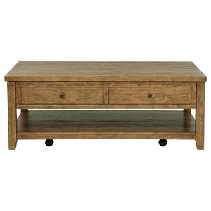 English Elm Castleton Farmhouse Lift Top Coffee Table with Hidden Storage and Rolling Casters Distressed Brown B062P520099