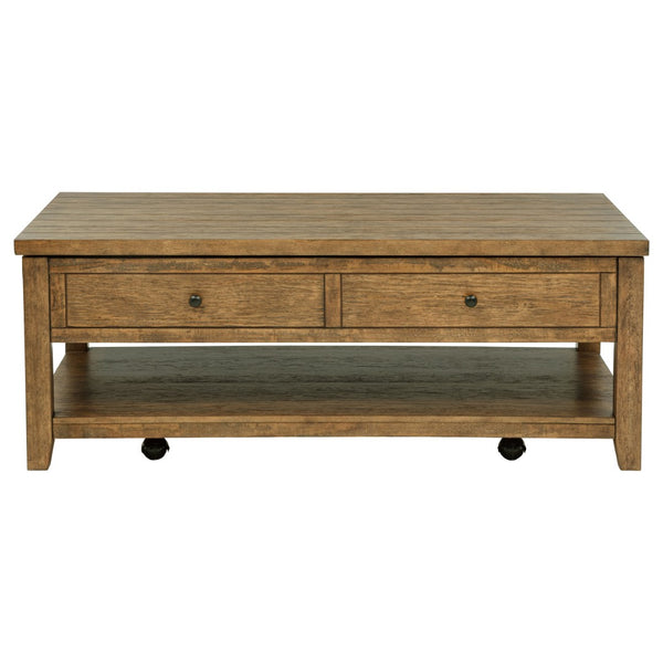 English Elm Castleton Farmhouse Lift Top Coffee Table with Hidden Storage and Rolling Casters Distressed Brown B062P520099