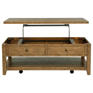English Elm Castleton Farmhouse Lift Top Coffee Table with Hidden Storage and Rolling Casters Distressed Brown B062P520099