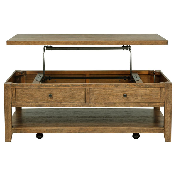 English Elm Castleton Farmhouse Lift Top Coffee Table with Hidden Storage and Rolling Casters Distressed Brown B062P520099