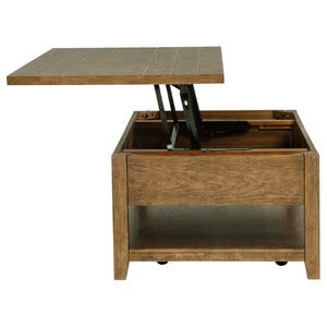 English Elm Castleton Farmhouse Lift Top Coffee Table with Hidden Storage and Rolling Casters Distressed Brown B062P520099