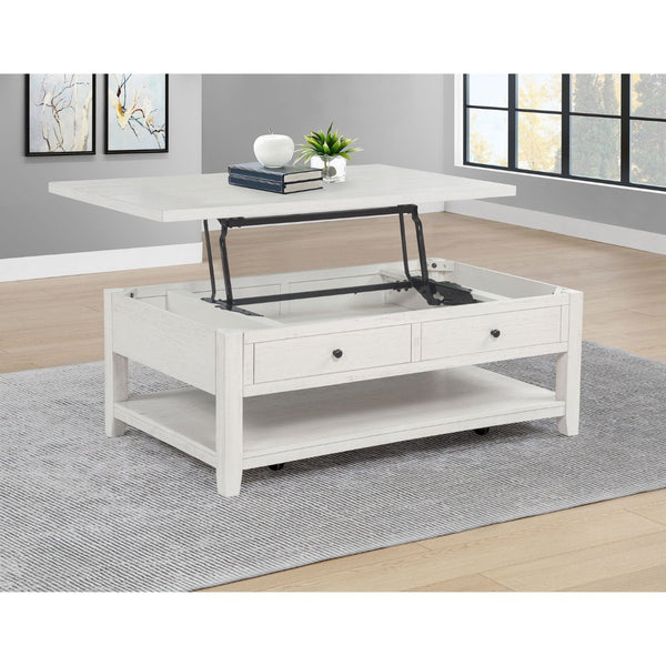 English Elm Castleton Farmhouse Lift Top Coffee Table with Hidden Storage and Rolling Casters Distressed White B062P520100