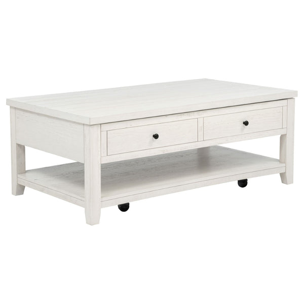 English Elm Castleton Farmhouse Lift Top Coffee Table with Hidden Storage and Rolling Casters Distressed White B062P520100