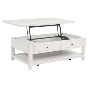 English Elm Castleton Farmhouse Lift Top Coffee Table with Hidden Storage and Rolling Casters Distressed White B062P520100