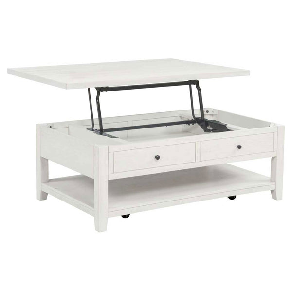English Elm Castleton Farmhouse Lift Top Coffee Table with Hidden Storage and Rolling Casters Distressed White B062P520100