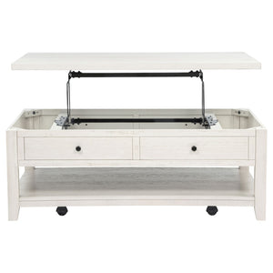 English Elm Castleton Farmhouse Lift Top Coffee Table with Hidden Storage and Rolling Casters Distressed White B062P520100