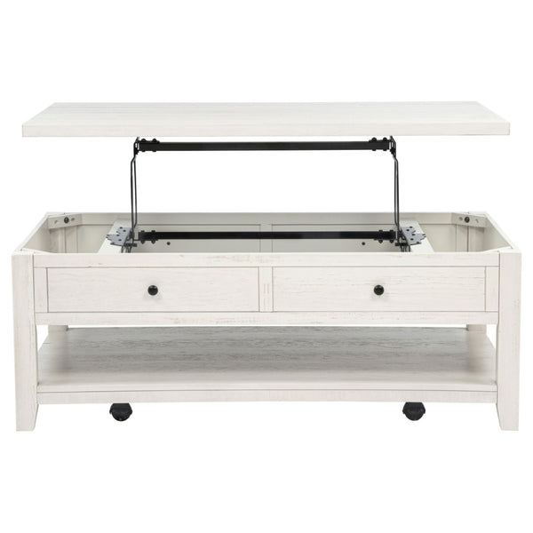 English Elm Castleton Farmhouse Lift Top Coffee Table with Hidden Storage and Rolling Casters Distressed White B062P520100