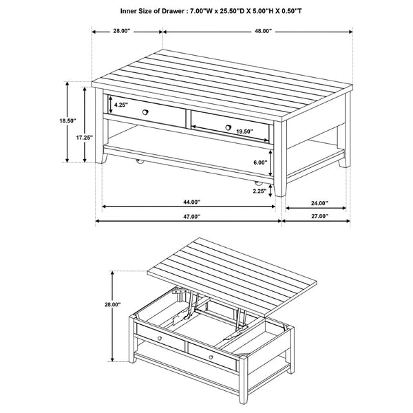 English Elm Castleton Farmhouse Lift Top Coffee Table with Hidden Storage and Rolling Casters Distressed Java B062P520101