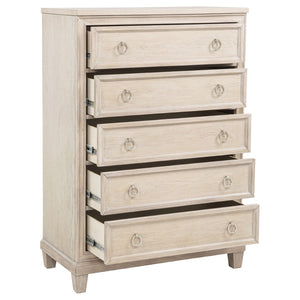 English Elm Wedner Five Drawer Oak Veneer Chest with Nickel Pulls for Bedroom Storage B062P520113