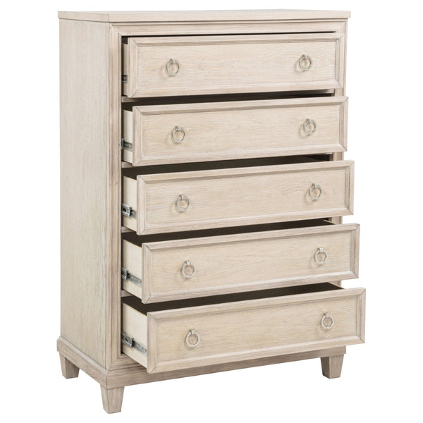 English Elm Wedner Five Drawer Oak Veneer Chest with Nickel Pulls for Bedroom Storage B062P520113