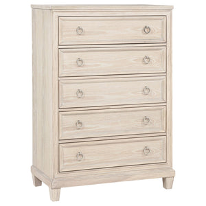 English Elm Wedner Five Drawer Oak Veneer Chest with Nickel Pulls for Bedroom Storage B062P520113