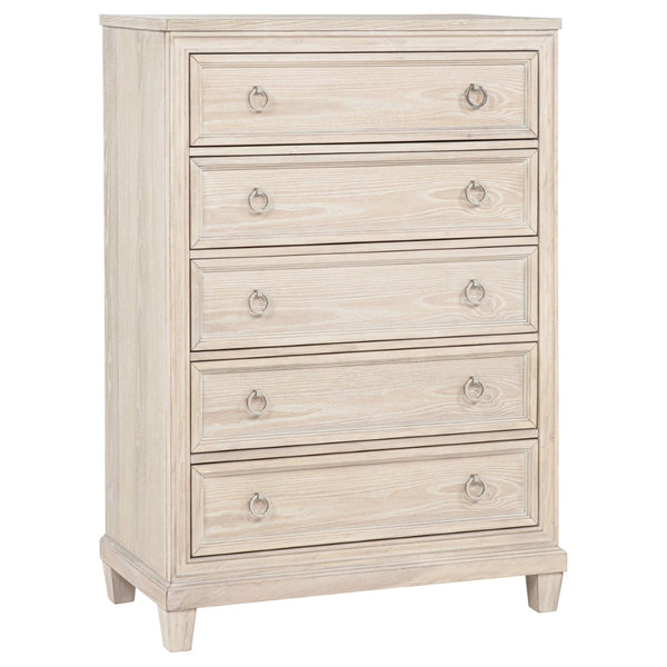 English Elm Wedner Five Drawer Oak Veneer Chest with Nickel Pulls for Bedroom Storage B062P520113