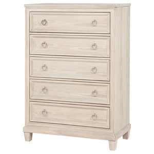 English Elm Wedner Five Drawer Oak Veneer Chest with Nickel Pulls for Bedroom Storage B062P520113