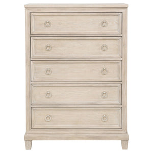 English Elm Wedner Five Drawer Oak Veneer Chest with Nickel Pulls for Bedroom Storage B062P520113