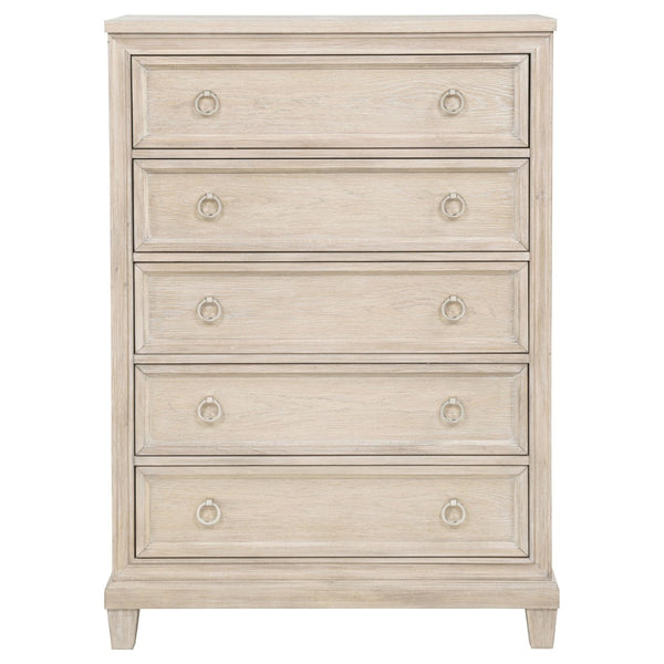 English Elm Wedner Five Drawer Oak Veneer Chest with Nickel Pulls for Bedroom Storage B062P520113