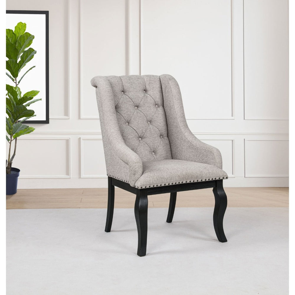 English Elm Kinzler Wingback Dining Armchairs Tufted Tan Upholstery Nailhead Trim Set of 2 B062P520141
