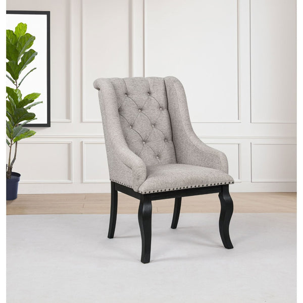 English Elm Kinzler Wingback Dining Armchairs Tufted Tan Upholstery Nailhead Trim Set of 2 B062P520141