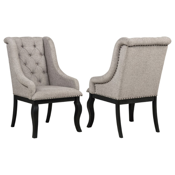 English Elm Kinzler Wingback Dining Armchairs Tufted Tan Upholstery Nailhead Trim Set of 2 B062P520141