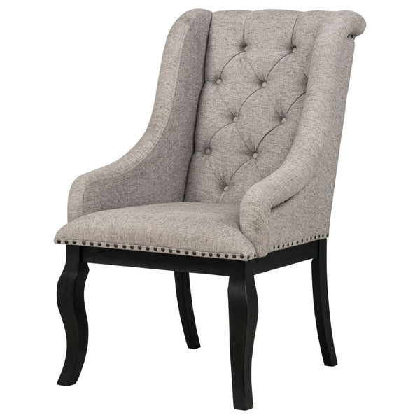 English Elm Kinzler Wingback Dining Armchairs Tufted Tan Upholstery Nailhead Trim Set of 2 B062P520141