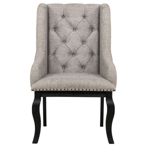 English Elm Kinzler Wingback Dining Armchairs Tufted Tan Upholstery Nailhead Trim Set of 2 B062P520141