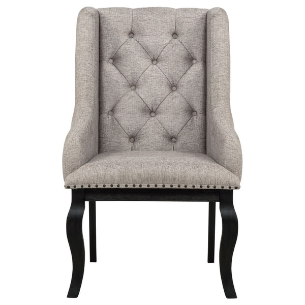 English Elm Kinzler Wingback Dining Armchairs Tufted Tan Upholstery Nailhead Trim Set of 2 B062P520141