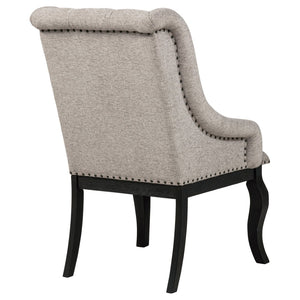 English Elm Kinzler Wingback Dining Armchairs Tufted Tan Upholstery Nailhead Trim Set of 2 B062P520141