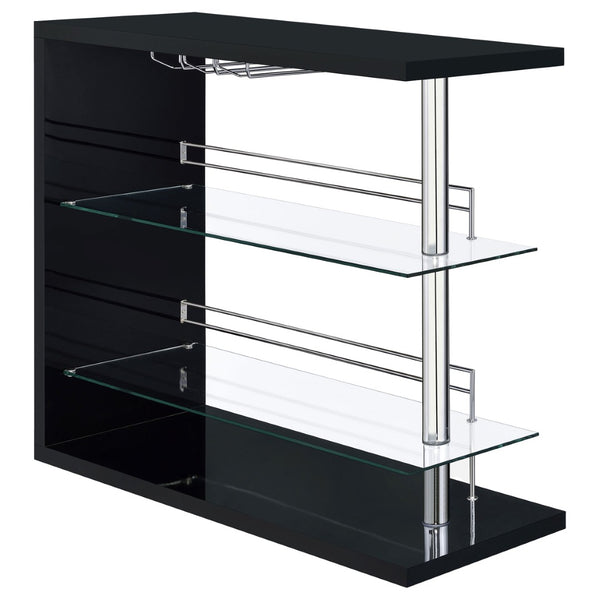 English Elm Gilbert Gloss Black Bar Shelf with Glass Shelves and Stemware Rack for Home Bars B062P520165