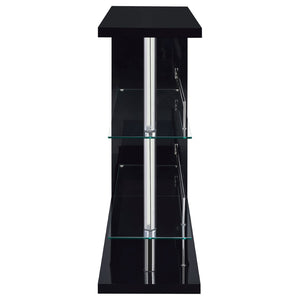 English Elm Gilbert Gloss Black Bar Shelf with Glass Shelves and Stemware Rack for Home Bars B062P520165