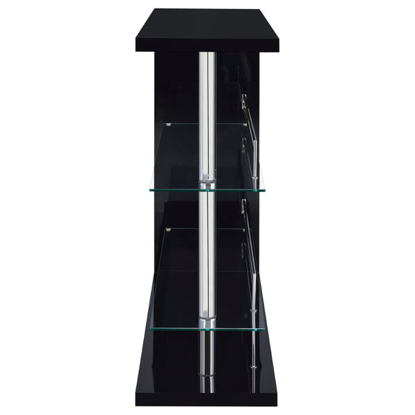 English Elm Gilbert Gloss Black Bar Shelf with Glass Shelves and Stemware Rack for Home Bars B062P520165