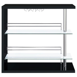 English Elm Gilbert Gloss Black Bar Shelf with Glass Shelves and Stemware Rack for Home Bars B062P520165
