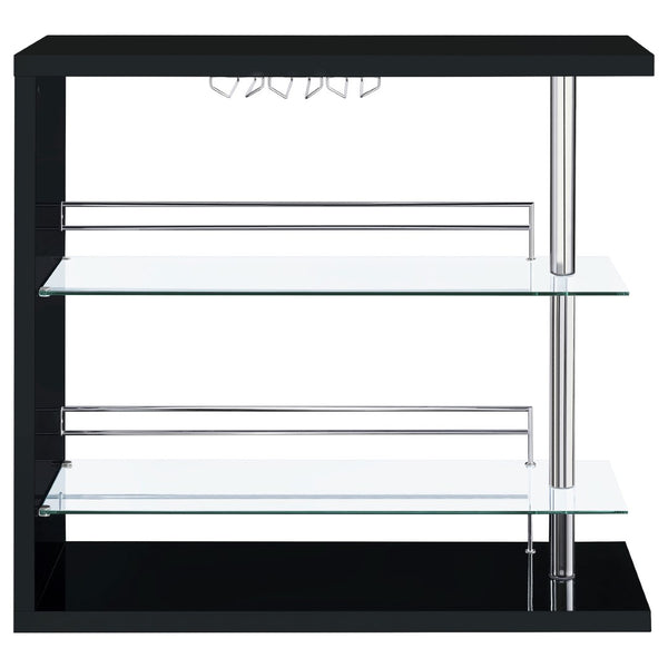 English Elm Gilbert Gloss Black Bar Shelf with Glass Shelves and Stemware Rack for Home Bars B062P520165