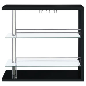 English Elm Gilbert Gloss Black Bar Shelf with Glass Shelves and Stemware Rack for Home Bars B062P520165