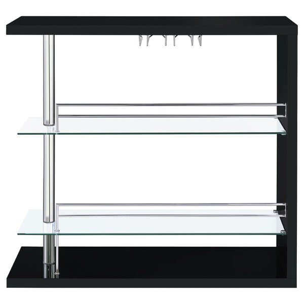 English Elm Gilbert Gloss Black Bar Shelf with Glass Shelves and Stemware Rack for Home Bars B062P520165