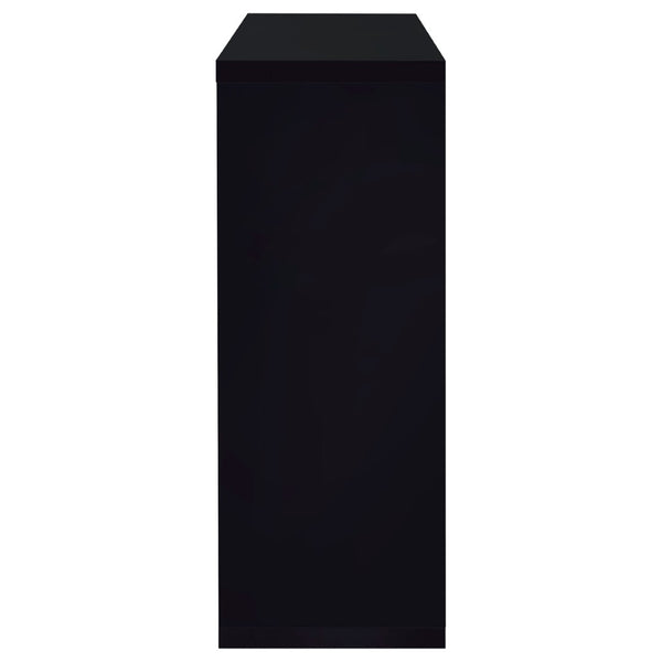 English Elm Gilbert Gloss Black Bar Shelf with Glass Shelves and Stemware Rack for Home Bars B062P520165