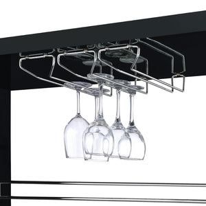 English Elm Gilbert Gloss Black Bar Shelf with Glass Shelves and Stemware Rack for Home Bars B062P520165