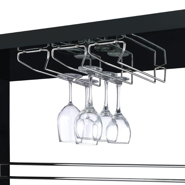 English Elm Gilbert Gloss Black Bar Shelf with Glass Shelves and Stemware Rack for Home Bars B062P520165