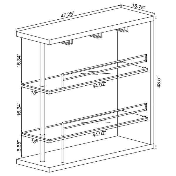 English Elm Gilbert Gloss Black Bar Shelf with Glass Shelves and Stemware Rack for Home Bars B062P520165