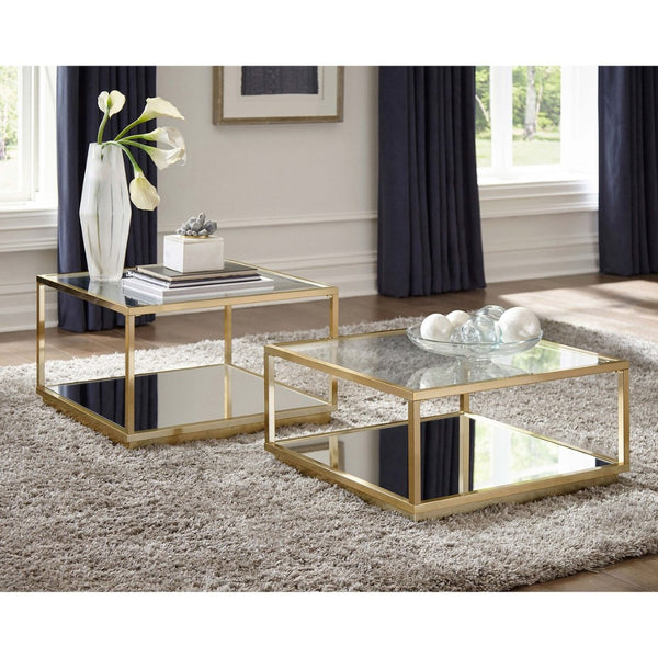 English Elm Emeline Nesting Square Coffee Tables Mirrored Glass and Rose Brass Frame Glam Set B062P520198