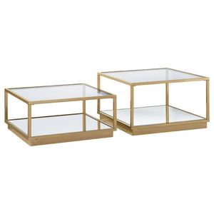 English Elm Emeline Nesting Square Coffee Tables Mirrored Glass and Rose Brass Frame Glam Set B062P520198