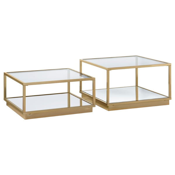 English Elm Emeline Nesting Square Coffee Tables Mirrored Glass and Rose Brass Frame Glam Set B062P520198