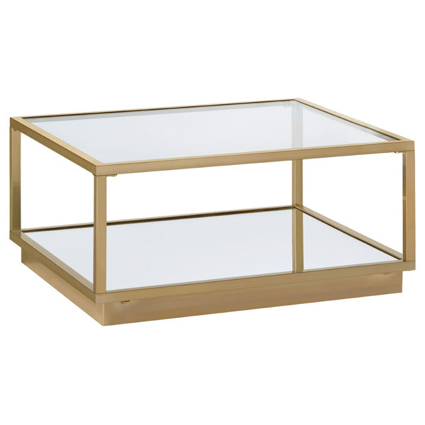 English Elm Emeline Nesting Square Coffee Tables Mirrored Glass and Rose Brass Frame Glam Set B062P520198