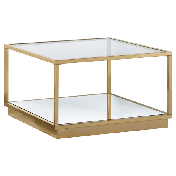 English Elm Emeline Nesting Square Coffee Tables Mirrored Glass and Rose Brass Frame Glam Set B062P520198