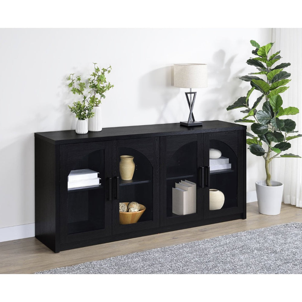 English Elm Shayne Arched Glass Four Door Sideboard with Black Laminate Finish for Dining Rooms B062P520204