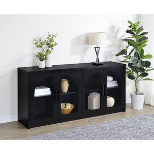 English Elm Shayne Arched Glass Four Door Sideboard with Black Laminate Finish for Dining Rooms B062P520204