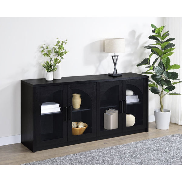 English Elm Shayne Arched Glass Four Door Sideboard with Black Laminate Finish for Dining Rooms B062P520204